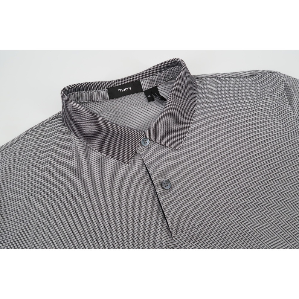 Theory Polo Shirt Mens Medium Gray Sandhurst Bergman Pima Cotton Micro Stripe